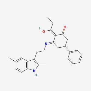 molecular formula C27H30N2O2 B11503360 3-{[2-(2,5-dimethyl-1H-indol-3-yl)ethyl]amino}-5-phenyl-2-propionylcyclohex-2-en-1-one 