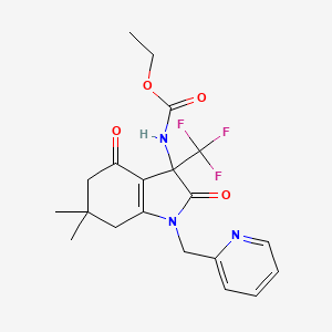 molecular formula C20H22F3N3O4 B11503396 ethyl [6,6-dimethyl-2,4-dioxo-1-(pyridin-2-ylmethyl)-3-(trifluoromethyl)-2,3,4,5,6,7-hexahydro-1H-indol-3-yl]carbamate 