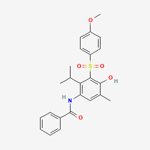 molecular formula C24H25NO5S B11503432 N-{4-hydroxy-3-[(4-methoxyphenyl)sulfonyl]-5-methyl-2-(propan-2-yl)phenyl}benzamide 