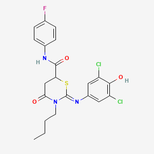 (2Z)-3-butyl-2-[(3,5-dichloro-4-hydroxyphenyl)imino]-N-(4-fluorophenyl)-4-oxo-1,3-thiazinane-6-carboxamide