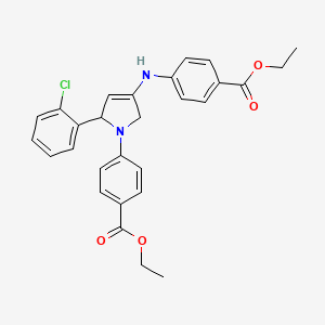 molecular formula C28H27ClN2O4 B11503541 ethyl 4-[2-(2-chlorophenyl)-4-{[4-(ethoxycarbonyl)phenyl]amino}-2,5-dihydro-1H-pyrrol-1-yl]benzoate 