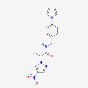 molecular formula C17H17N5O3 B11503565 2-(4-nitro-1H-pyrazol-1-yl)-N-[4-(1H-pyrrol-1-yl)benzyl]propanamide 