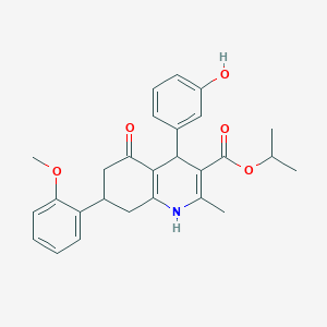 molecular formula C27H29NO5 B11503572 Propan-2-yl 4-(3-hydroxyphenyl)-7-(2-methoxyphenyl)-2-methyl-5-oxo-1,4,5,6,7,8-hexahydroquinoline-3-carboxylate 