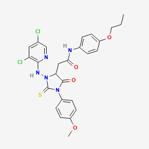 molecular formula C26H25Cl2N5O4S B11503586 2-{3-[(3,5-Dichloropyridin-2-YL)amino]-1-(4-methoxyphenyl)-5-oxo-2-sulfanylideneimidazolidin-4-YL}-N-(4-propoxyphenyl)acetamide 