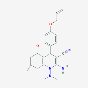 molecular formula C23H28N4O2 B11503679 2-Amino-1-(dimethylamino)-7,7-dimethyl-5-oxo-4-[4-(prop-2-en-1-yloxy)phenyl]-1,4,5,6,7,8-hexahydroquinoline-3-carbonitrile 