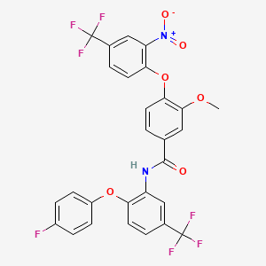 molecular formula C28H17F7N2O6 B11503782 N-[2-(4-fluorophenoxy)-5-(trifluoromethyl)phenyl]-3-methoxy-4-[2-nitro-4-(trifluoromethyl)phenoxy]benzamide 