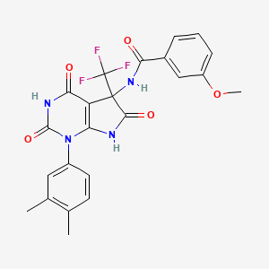 N-[1-(3,4-dimethylphenyl)-4-hydroxy-2,6-dioxo-5-(trifluoromethyl)-2,5,6,7-tetrahydro-1H-pyrrolo[2,3-d]pyrimidin-5-yl]-3-methoxybenzamide