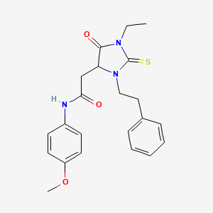 2-[1-ethyl-5-oxo-3-(2-phenylethyl)-2-thioxoimidazolidin-4-yl]-N-(4-methoxyphenyl)acetamide