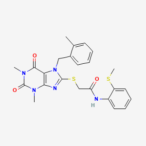 molecular formula C24H25N5O3S2 B11503897 2-{[1,3-dimethyl-7-(2-methylbenzyl)-2,6-dioxo-2,3,6,7-tetrahydro-1H-purin-8-yl]sulfanyl}-N-[2-(methylsulfanyl)phenyl]acetamide 