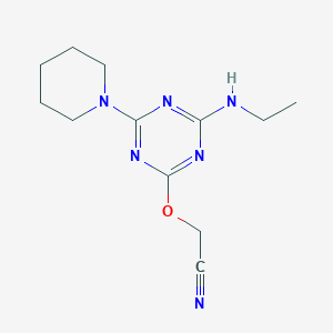 molecular formula C12H18N6O B11503943 {[4-(Ethylamino)-6-(piperidin-1-yl)-1,3,5-triazin-2-yl]oxy}acetonitrile 