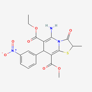 molecular formula C19H19N3O7S B11503955 6-ethyl 8-methyl 5-amino-2-methyl-7-(3-nitrophenyl)-3-oxo-2,3-dihydro-7H-[1,3]thiazolo[3,2-a]pyridine-6,8-dicarboxylate 