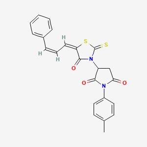 molecular formula C23H18N2O3S2 B11503970 1-(4-methylphenyl)-3-{(5E)-4-oxo-5-[(2Z)-3-phenylprop-2-en-1-ylidene]-2-thioxo-1,3-thiazolidin-3-yl}pyrrolidine-2,5-dione 