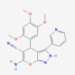 molecular formula C21H19N5O4 B11504010 6-Amino-3-(pyridin-3-yl)-4-(2,4,5-trimethoxyphenyl)-1,4-dihydropyrano[2,3-c]pyrazole-5-carbonitrile 