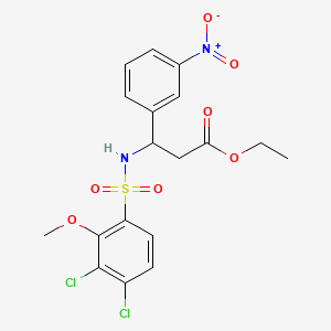 molecular formula C18H18Cl2N2O7S B11504044 Ethyl 3-(3,4-dichloro-2-methoxybenzenesulfonamido)-3-(3-nitrophenyl)propanoate 