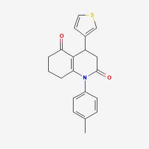 molecular formula C20H19NO2S B11504166 1-(4-methylphenyl)-4-(thiophen-3-yl)-4,6,7,8-tetrahydroquinoline-2,5(1H,3H)-dione 