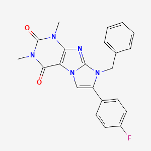 molecular formula C22H18FN5O2 B11504201 8-benzyl-7-(4-fluorophenyl)-1,3-dimethyl-1H-imidazo[2,1-f]purine-2,4(3H,8H)-dione 