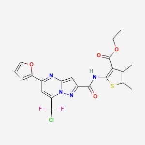 molecular formula C21H17ClF2N4O4S B11504215 Ethyl 2-[({7-[chloro(difluoro)methyl]-5-(furan-2-yl)pyrazolo[1,5-a]pyrimidin-2-yl}carbonyl)amino]-4,5-dimethylthiophene-3-carboxylate 