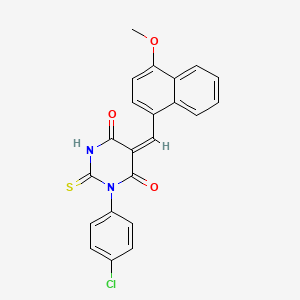 (5E)-1-(4-chlorophenyl)-5-[(4-methoxynaphthalen-1-yl)methylidene]-2-sulfanylidene-1,3-diazinane-4,6-dione