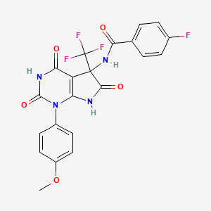 molecular formula C21H14F4N4O5 B11504285 4-fluoro-N-[4-hydroxy-1-(4-methoxyphenyl)-2,6-dioxo-5-(trifluoromethyl)-2,5,6,7-tetrahydro-1H-pyrrolo[2,3-d]pyrimidin-5-yl]benzamide 