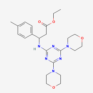 molecular formula C23H32N6O4 B11504294 Ethyl 3-{[4,6-di(morpholin-4-yl)-1,3,5-triazin-2-yl]amino}-3-(4-methylphenyl)propanoate 