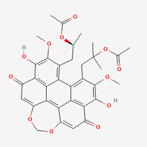 molecular formula C34H32O12 B1150430 [(2S)-1-[21-(2-acetyloxy-2-methylpropyl)-7,19-dihydroxy-6,20-dimethoxy-9,17-dioxo-12,14-dioxahexacyclo[13.8.0.02,11.03,8.04,22.018,23]tricosa-1,3(8),4,6,10,15,18(23),19,21-nonaen-5-yl]propan-2-yl] acetate 