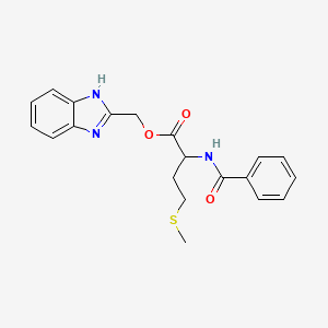 molecular formula C20H21N3O3S B11504304 Butyric acid, 2-benzoylamino-4-methylsulfanyl-, 1H-benzoimidazol-2-ylmethyl ester 