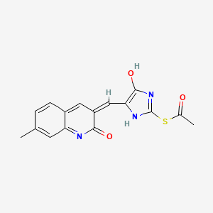 molecular formula C16H13N3O3S B11504309 S-{(4Z)-4-[(2-hydroxy-7-methylquinolin-3-yl)methylidene]-5-oxo-4,5-dihydro-1H-imidazol-2-yl} ethanethioate 