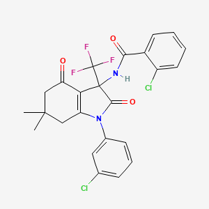 2-chloro-N-[1-(3-chlorophenyl)-6,6-dimethyl-2,4-dioxo-3-(trifluoromethyl)-2,3,4,5,6,7-hexahydro-1H-indol-3-yl]benzamide