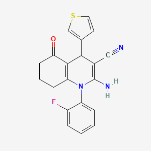 2-Amino-1-(2-fluorophenyl)-5-oxo-4-(thiophen-3-yl)-1,4,5,6,7,8-hexahydroquinoline-3-carbonitrile