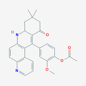 molecular formula C27H26N2O4 B11504405 4-(9,9-Dimethyl-11-oxo-7,7a,8,9,10,11-hexahydrobenzo[b][4,7]phenanthrolin-12-yl)-2-methoxyphenyl acetate 