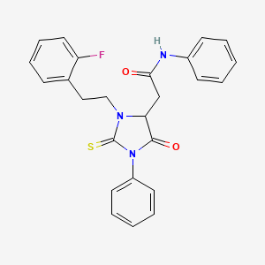 molecular formula C25H22FN3O2S B11504441 2-{3-[2-(2-Fluorophenyl)ethyl]-5-oxo-1-phenyl-2-sulfanylideneimidazolidin-4-YL}-N-phenylacetamide 