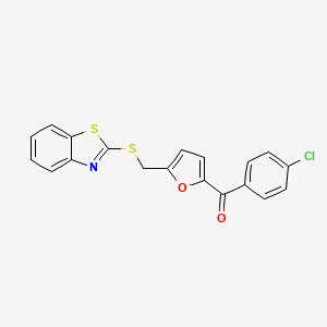 molecular formula C19H12ClNO2S2 B11504443 {5-[(1,3-Benzothiazol-2-ylsulfanyl)methyl]furan-2-yl}(4-chlorophenyl)methanone 