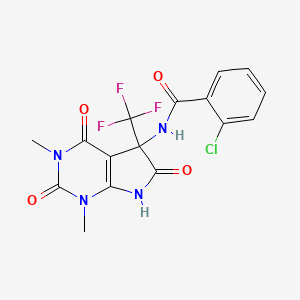 molecular formula C16H12ClF3N4O4 B11504447 2-chloro-N-[1,3-dimethyl-2,4,6-trioxo-5-(trifluoromethyl)-2,3,4,5,6,7-hexahydro-1H-pyrrolo[2,3-d]pyrimidin-5-yl]benzamide 