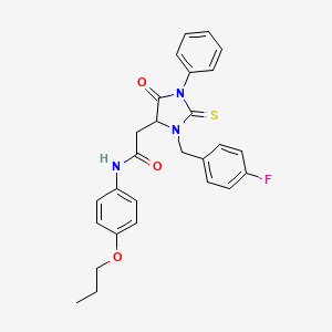 molecular formula C27H26FN3O3S B11504455 2-[3-(4-fluorobenzyl)-5-oxo-1-phenyl-2-thioxoimidazolidin-4-yl]-N-(4-propoxyphenyl)acetamide 