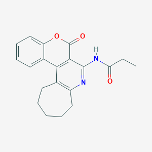 molecular formula C20H20N2O3 B11504535 N-(6-oxo-6,9,10,11,12,13-hexahydrochromeno[4,3-d]cyclohepta[b]pyridin-7-yl)propanamide 