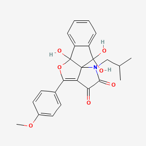 molecular formula C24H23NO7 B11504541 2,2,9-trihydroxy-11-(4-methoxyphenyl)-15-(2-methylpropyl)-10-oxa-15-azatetracyclo[7.6.0.01,12.03,8]pentadeca-3,5,7,11-tetraene-13,14-dione 