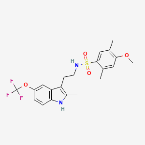 molecular formula C21H23F3N2O4S B11504556 4-methoxy-2,5-dimethyl-N-{2-[2-methyl-5-(trifluoromethoxy)-1H-indol-3-yl]ethyl}benzenesulfonamide 