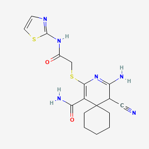 molecular formula C17H20N6O2S2 B11504563 4-Amino-5-cyano-2-{[2-oxo-2-(1,3-thiazol-2-ylamino)ethyl]sulfanyl}-3-azaspiro[5.5]undeca-1,3-diene-1-carboxamide 