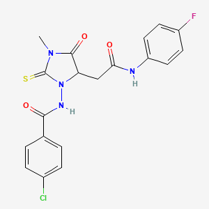 molecular formula C19H16ClFN4O3S B11504601 4-chloro-N-(5-{2-[(4-fluorophenyl)amino]-2-oxoethyl}-3-methyl-4-oxo-2-thioxoimidazolidin-1-yl)benzamide 