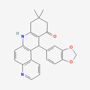 molecular formula C25H22N2O3 B11504636 7H-Benzo[b][4,7]phenanthrolin-11-one, 12-benzo[1,3]dioxol-5-yl-9,9-dimethyl-8,9,10,12-tetrahydro- 