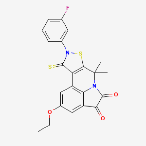 molecular formula C22H17FN2O3S2 B11504665 2-ethoxy-9-(3-fluorophenyl)-7,7-dimethyl-10-thioxo-9,10-dihydro-7H-isothiazolo[5,4-c]pyrrolo[3,2,1-ij]quinoline-4,5-dione 