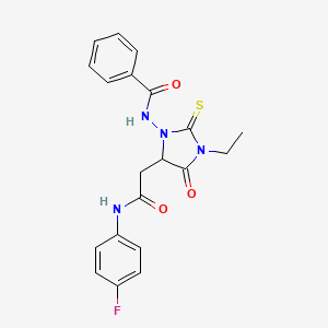 N-(3-ethyl-5-{2-[(4-fluorophenyl)amino]-2-oxoethyl}-4-oxo-2-thioxoimidazolidin-1-yl)benzamide