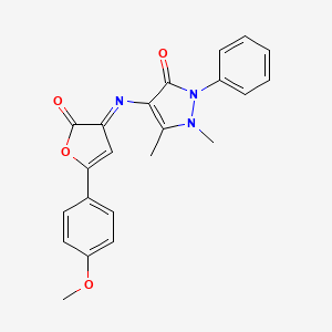 molecular formula C22H19N3O4 B11504798 4-{[(3Z)-5-(4-methoxyphenyl)-2-oxofuran-3(2H)-ylidene]amino}-1,5-dimethyl-2-phenyl-1,2-dihydro-3H-pyrazol-3-one 