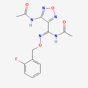 molecular formula C14H14FN5O4 B11504803 N-(4-[Acetylamino-(2-fluoro-benzyloxyimino)-methyl]-furazan-3-yl)-acetamide 