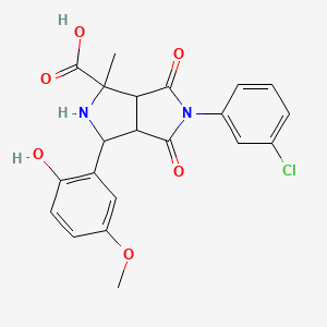 molecular formula C21H19ClN2O6 B11504834 5-(3-Chlorophenyl)-3-(2-hydroxy-5-methoxyphenyl)-1-methyl-4,6-dioxooctahydropyrrolo[3,4-c]pyrrole-1-carboxylic acid 