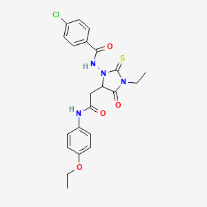 4-chloro-N-(5-{2-[(4-ethoxyphenyl)amino]-2-oxoethyl}-3-ethyl-4-oxo-2-thioxoimidazolidin-1-yl)benzamide