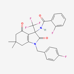 molecular formula C25H21F5N2O3 B11504928 2-fluoro-N-[1-(4-fluorobenzyl)-6,6-dimethyl-2,4-dioxo-3-(trifluoromethyl)-2,3,4,5,6,7-hexahydro-1H-indol-3-yl]benzamide 