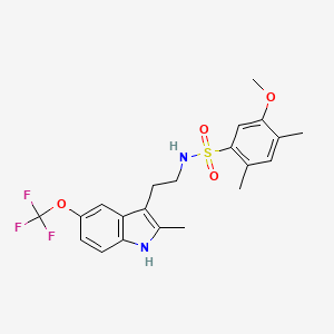 molecular formula C21H23F3N2O4S B11504939 5-methoxy-2,4-dimethyl-N-{2-[2-methyl-5-(trifluoromethoxy)-1H-indol-3-yl]ethyl}benzenesulfonamide 