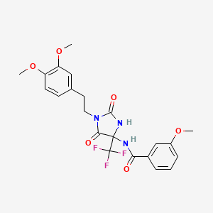 molecular formula C22H22F3N3O6 B11504957 N-{1-[2-(3,4-dimethoxyphenyl)ethyl]-2,5-dioxo-4-(trifluoromethyl)imidazolidin-4-yl}-3-methoxybenzamide 