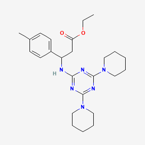 molecular formula C25H36N6O2 B11504970 Ethyl 3-{[4,6-di(piperidin-1-yl)-1,3,5-triazin-2-yl]amino}-3-(4-methylphenyl)propanoate 